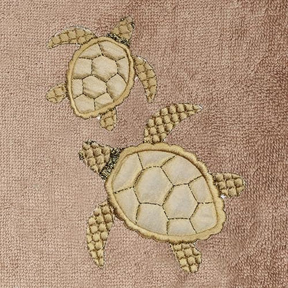 Jewel 4-Piece Premium Towel Set, Embroidered Turtles, Plush Turkish Cotton, Durable & Quick Dry, Elegant Beach Style, 2 Bath 2 Hand Towels, Cocoa - color: Cocoa, size: 2 Pcs Bath 2 Pcs Hand Towel