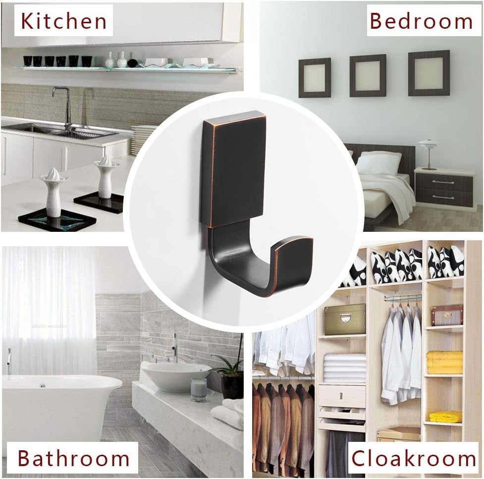 Brass Towel Hook, Bath Robe Coat Clothes Hook Oil Rubbed Bronze 4 Pack | Wall Mounted with Screws for Bathroom, Kitchen, Hotel, Garage, Laundry, Square Coat and Hat Hooks, Rustproof & High Quality - color: Oil Rubbed Bronze, size: 4 Pack