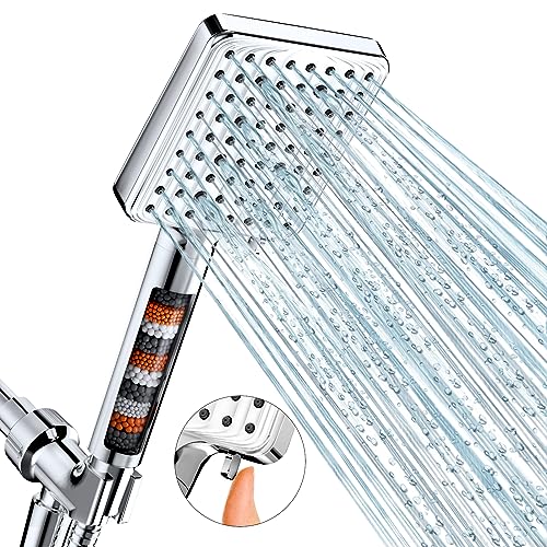 MakeFit Filtered Shower Head - 6 Modes High Pressure Handheld Shower Head with Filter Mineral Beads, Detachable Handheld Showerhead Set with Stainless Steel Hose and Shower Arm Bracket - color: Chrome