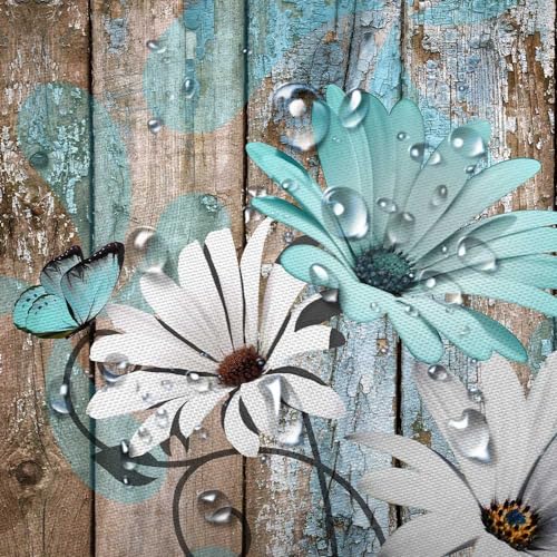 JAWO Farmhouse Flower Floral Shower Curtain, Rustic Teal Turquoise Daisy Shower Curtain Set, Country Blue Wild Garden Plant Fabric Shower Curtain with Hooks, Surreal Bathroom Curtain, 36x70inch - color: Daisy-teal, size: 36"W x 70"L (Pack of 1)