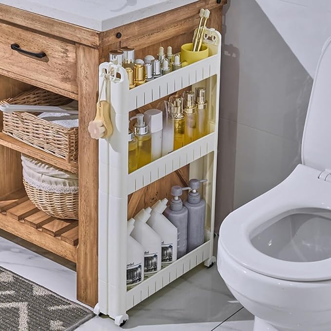 3.54 Slim Storage Cart Durable Bathroom Organizer Slide Out Storage Cart Rolling Utility Cart Slide Out Organizer Narrow Shelf Rack for Kitchen Bathroom Study Office - size: 3 Tiers