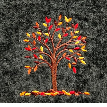 Serafina Home Harvest Fall Bathroom Guest Hand Embroidered Towels 2 Pc Set: Autumn Tree Design Bath Plush Grey Gray Towels, 100% Cotton, 16" x 25" Inches, Oeko-TEX Certified - color: Autumn Tree Grey