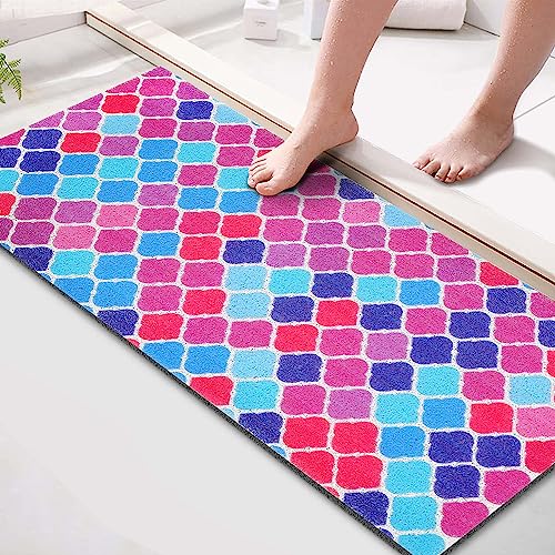 godehone Shower Mats Non Slip Without Suction Cups, PVC Loofah Bathroom Mats, Loofah Mats for Shower and Bathroom, Quick Drying, 15.7× 36 Inch, Colorful Geometric - color: Colorful Geometric, size: 36" x 15.7" (Rectangular)