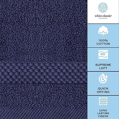 White Classic Luxury Cotton Washcloths 13x13 Inch - 650 GSM Turkish Cotton | Hotel, Spa, Bathroom Face Towel | 12 Pack, Navy Blue - color: 14: Navy Blue