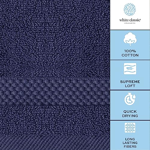 White Classic Luxury Cotton Washcloths 13x13 Inch - 650 GSM Turkish Cotton | Hotel, Spa, Bathroom Face Towel | 12 Pack, Navy Blue - color: 14: Navy Blue