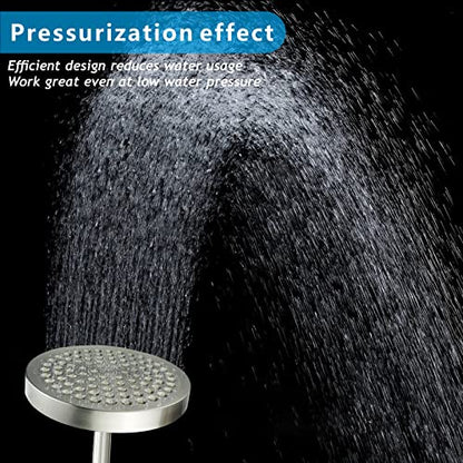 High Pressure Rain Shower Head with 11'' Extension Arm - High Flow Rainfall Showerhead - Luxury Modern Look - Pressure Boosting (Round, Brushed Nickel) - color: Brushed Nickel, style: 6" Round