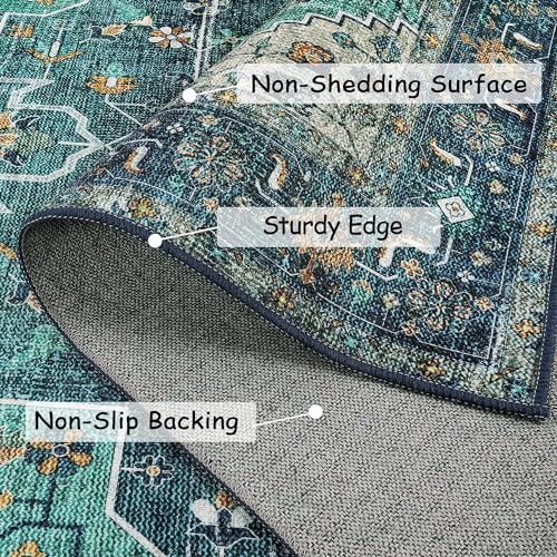 Moynesa Ultra-Thin Washable Teal Non Slip Bathroom Rug - 2x6 Laundry Room Mat, Machine Washable Non-Slip Pet Friendly Carpet Runner for Camper RV Foyer Kitchen Hallway - color: Teal, size: 2' x 6'