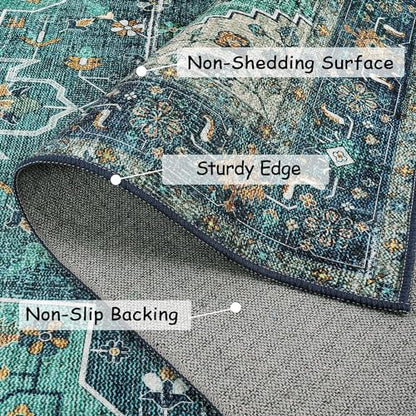 Moynesa Ultra-Thin Washable Teal Non Slip Bathroom Rug - 2x6 Laundry Room Mat, Machine Washable Non-Slip Pet Friendly Carpet Runner for Camper RV Foyer Kitchen Hallway - color: Teal, size: 2' x 6'