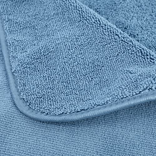 POLYTE 410 GSM Poly Blend Microfiber Quick Dry Bath Towel Set of 6 Pieces | 2-Body Towels, 2-Hand Towels, 2-Wash cloths, Oversize, Lint Free - color: Blue