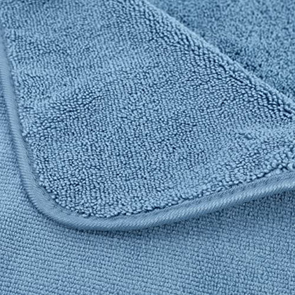 POLYTE 410 GSM Poly Blend Microfiber Quick Dry Bath Towel Set of 6 Pieces | 2-Body Towels, 2-Hand Towels, 2-Wash cloths, Oversize, Lint Free - color: Blue