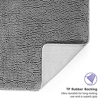Bathroom Rugs, Extra-Thick Memory Foam Bath Mat, Ultra-Soft Chenille Microfiber, Highly Absorbent, Machine Washable, Shaggy Bath Mats for Bathroom, Non-Slip (21"x32") Space Grey