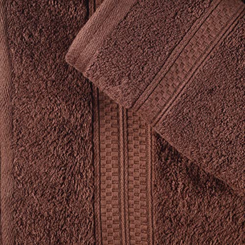 Superior Bath Towel Set, Rayon from Bamboo Cotton Blend, Ideal for Bathroom, Guest Bathroom, and Beach, Modern Style with Solid Dobby Border, Includes 4 Pieces; Bath Towels, Cocoa