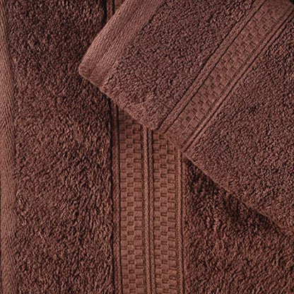 Superior Bath Towel Set, Rayon from Bamboo Cotton Blend, Ideal for Bathroom, Guest Bathroom, and Beach, Modern Style with Solid Dobby Border, Includes 4 Pieces; Bath Towels, Cocoa