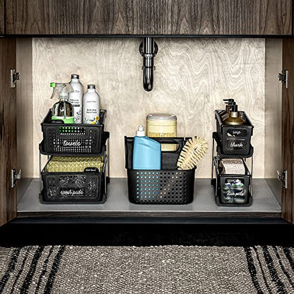 madesmart Premium Small 2 Tier Organizer, Under Cabinet Storage with Sliding Drawers, for Cleaning Supplies, Pantry, Sponges, Bottles, Adjustable Dividers & Pull Out Sliding Baskets, Carbon