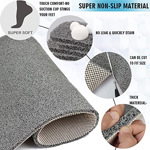 godehone Shower Mats Non Slip Without Suction Cups, PVC Loofah Bathroom Mats, Loofah Mats for Shower and Bathroom, Quick Drying, 23.6× 47.2 Inch, Grey - color: Grey, size: 47.2" x 23.6" (Rectangular)