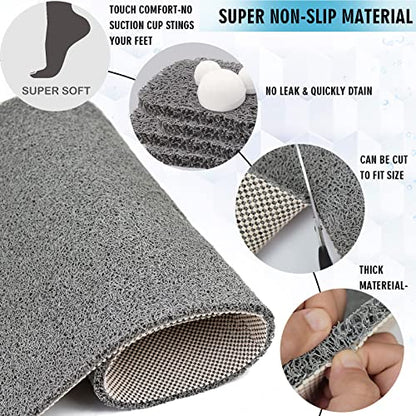 godehone Shower Mats Non Slip Without Suction Cups, PVC Loofah Bathroom Mats, Loofah Mats for Shower and Bathroom, Quick Drying, 23.6× 47.2 Inch, Grey - color: Grey, size: 47.2" x 23.6" (Rectangular)