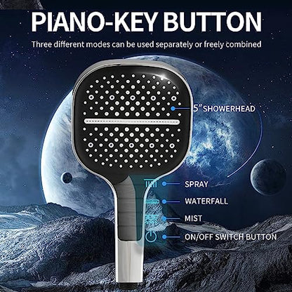Handheld Shower Head with Extra Long Hose, 8 Setting Square Detachable Hand Held Spray with Upgrade Button & On Off Switch, 79" Hose - Chrome - color: Chrome