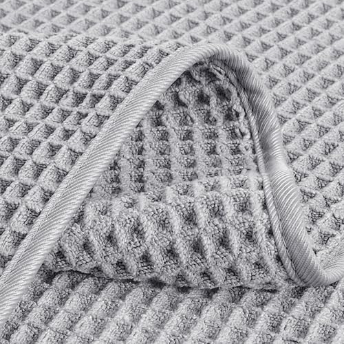 POLYTE 430 GSM Poly Blend Microfiber Quick Dry Waffle Hand Towel, 16x30 in | 4 Pack, Oversize, Lint Free, Quick Dry, Hanging Loop - color: Light Gray