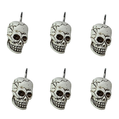Decorative Shower Curtain Hooks, 12pcs Skull Resin Art Deco Rust Resistant Hooks Glide Shower Ring Hangs Holder Bling for Bathroom Baby Living Room Nursery Halloween Decoration