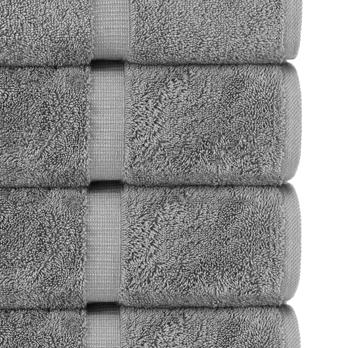 Chakir Turkish Linens 4 Piece Bath Towel Set, 100% Cotton Luxury Turkish Towels for Bathroom, Soft Absorbent Bath Towels, 27 x 54 Inches, Gray - color: Gray