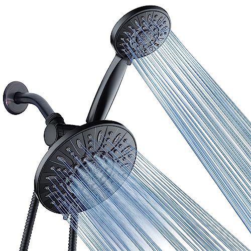AquaDance 7" Premium High Pressure 3-way Rain & Handheld Shower Head Combo | Enjoy Dual 6-Setting Luxury Shower Heads Separately or Together for the Best of Both Worlds! Stainless Steel Hose - Black - color: Matte Black, style: 1.8 Gallons Per Minute