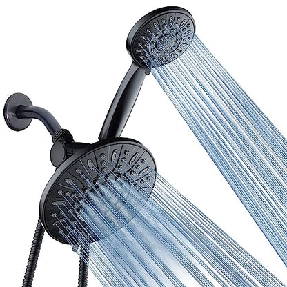 AquaDance 7" Premium High Pressure 3-way Rain & Handheld Shower Head Combo | Enjoy Dual 6-Setting Luxury Shower Heads Separately or Together for the Best of Both Worlds! Stainless Steel Hose - Black - color: Matte Black, style: 1.8 Gallons Per Minute