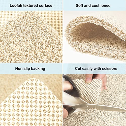 SONGZIMING Shower Mat Non Slip Without Suction Cup, 32x17 Inch PVC Loofah Shower, Bath, Tub Mat with Drain for Textured Surface, Quick Drying (Beige) - color: Beige, size: 32" x 17" (Rectangular)