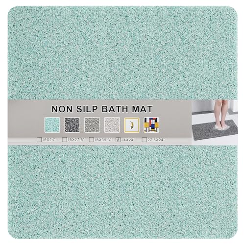 Nonslip Bathtub Mat, Anti Slip Bath Mat 0.6" Extra Thick, Quick Dry Bath Tub Anti Slip Shower Mat, Loofah Non-Slip Bath Mat for Tub Bathroom Pool Kitchen Entryway Home Hotel(Blue 24x24) - color: Blue, size: 24" x 24" (Square)