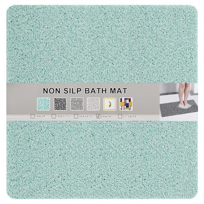Nonslip Bathtub Mat, Anti Slip Bath Mat 0.6" Extra Thick, Quick Dry Bath Tub Anti Slip Shower Mat, Loofah Non-Slip Bath Mat for Tub Bathroom Pool Kitchen Entryway Home Hotel(Blue 24x24) - color: Blue, size: 24" x 24" (Square)