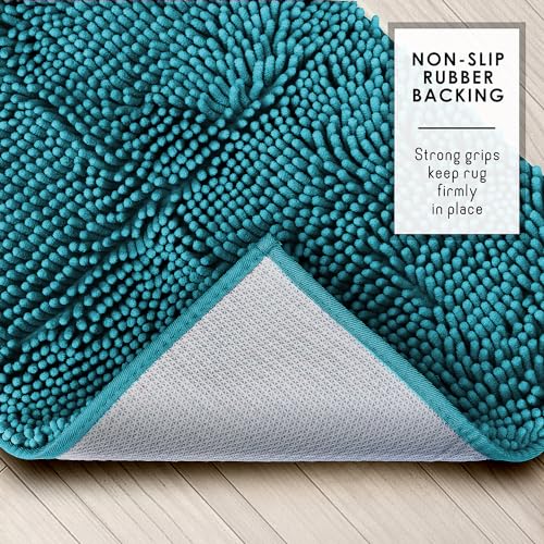 Hearth & Harbor Bathroom Rugs, Chenille Bath Mat - Machine Washable Bath Mats for Bathroom Non-Slip Backing Rubber, Quick Dry Bathroom Mat - Teal Bath Rug, 26x44 - color: Teal, style: 26 x 44