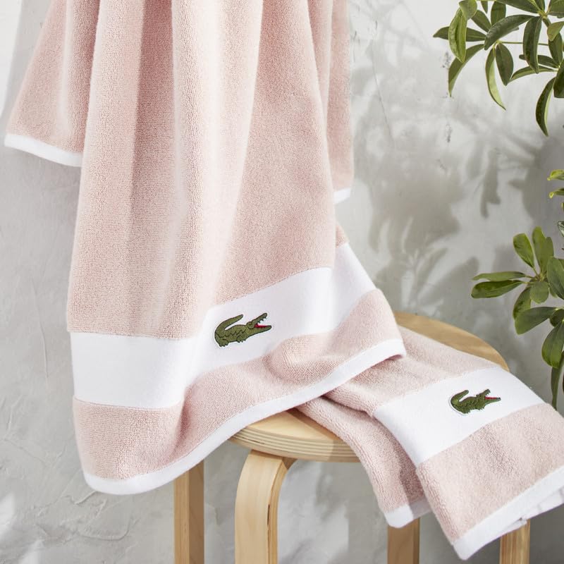 Lacoste Sport Stripe 6-Piece Luxury Cotton Towel Set – Made with 100% Soft Supima Cotton, Absorbent & Quick-Drying, Includes 2 Bath Towels, 2 Hand Towels, 2 Washcloths, Light Pink - color: Light Pink