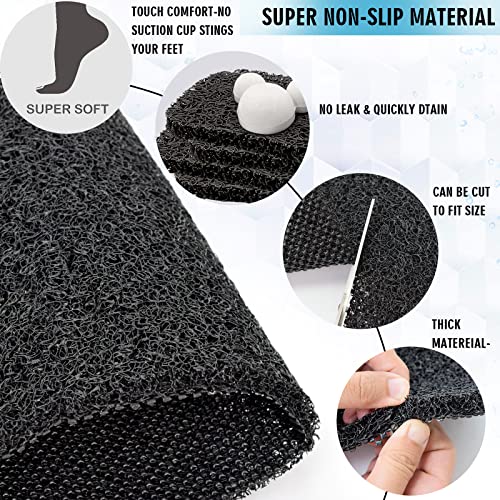 godehone Shower Mats Non Slip Without Suction Cups, PVC Loofah Bathroom Mats, Loofah Mats for Shower and Bathroom, Quick Drying, 23.6× 47.2 Inch, Black - color: Black, size: 47.2" x 23.6" (Rectangular)