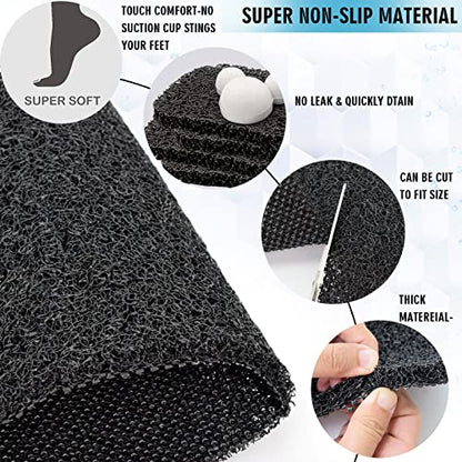 godehone Shower Mats Non Slip Without Suction Cups, PVC Loofah Bathroom Mats, Loofah Mats for Shower and Bathroom, Quick Drying, 23.6× 47.2 Inch, Black - color: Black, size: 47.2" x 23.6" (Rectangular)