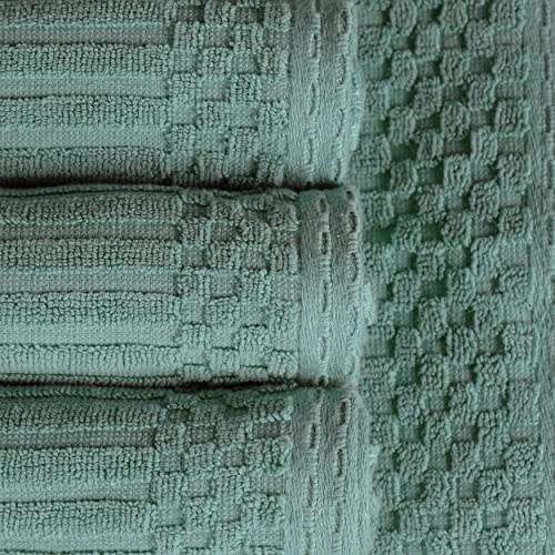Superior Cotton 2-Piece Solid and Ribbed Bath Sheet Set, Bath Sheets- 34" x 68", Basil - color: Basil, size: Bath Sheet 2-Pack
