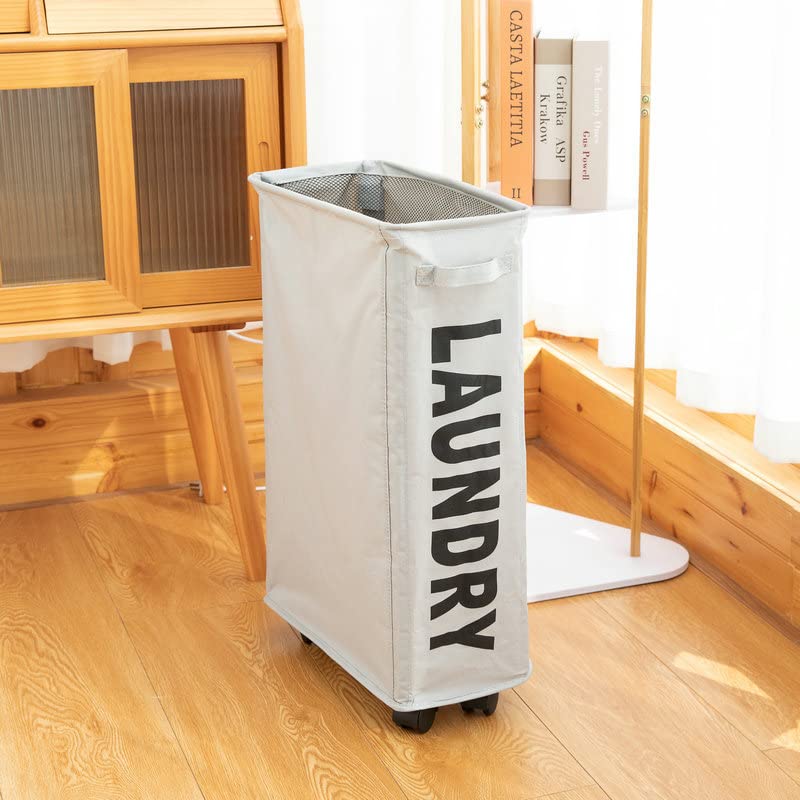 Pilipane 21 7in Slim Rolling Laundry Baskets Slim Laundry Hamper, Laundry Hamper with Wheels Narrow Rolling Laundry Basket, Portable Skinny Hamper lunch box Storage Bins(White)