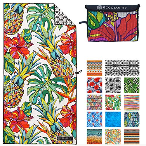 Microfiber Beach Towel - Quick Dry, Sand Free and Oversized 71x35 | Super absorbent, lightweight, swimming, gym, extra large, pool, cruise, camping, yoga, travel, compact, carry bag, vacation - color: Honolulu