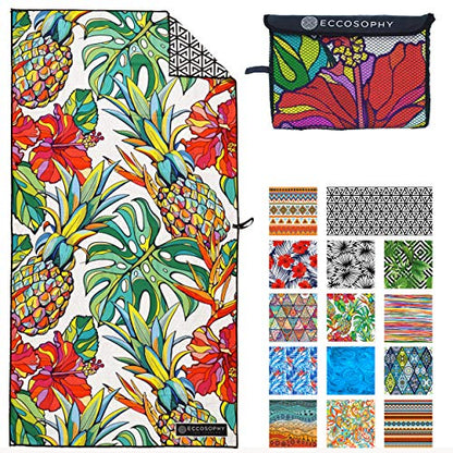 Microfiber Beach Towel - Quick Dry, Sand Free and Oversized 71x35 | Super absorbent, lightweight, swimming, gym, extra large, pool, cruise, camping, yoga, travel, compact, carry bag, vacation - color: Honolulu