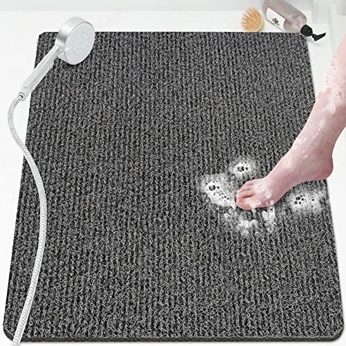SoftDuo Shower Mat Bathtub Mat Non-Slip Soft Tub Mat | 32x24 inch,PVC Loofah Bath Mat with Drain for Tub and Bathroom,Quick Drying,Black - color: Black, size: 32" x 24" (Rectangular)