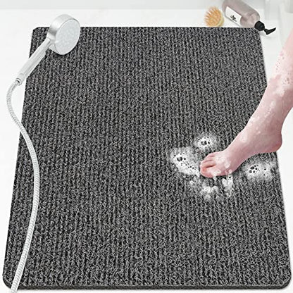 SoftDuo Shower Mat Bathtub Mat Non-Slip Soft Tub Mat | 32x24 inch,PVC Loofah Bath Mat with Drain for Tub and Bathroom,Quick Drying,Black - color: Black, size: 32" x 24" (Rectangular)
