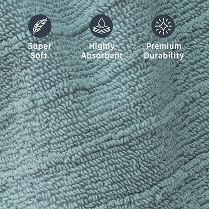 Welhome James 100% Cotton Textured Stripe 4 Pack Bath Towels - Soft & Absorbent Bath Towel Set, Mineral - color: Mineral, size: 4 Piece Bath Towel