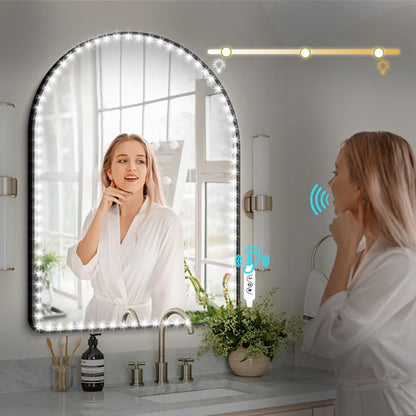 13ft/4M Voice-Activated Led Vanity Mirror Lights Kit Bendable NO Need to Cut Vanity Make-up Mirror Cloakroom Adjustable Flexible Strip Light Table Set with Dimmer Power - color: White-Voice- strip-lights