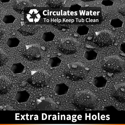 Yimobra Bathtub Shower Mat, Long Non Slip Bath Mats for Tub with Drain Hole and Suction Cups, Soft on Feet, Machine Washable, Easy Dry, 34.5 x 15.5 Inch, Black