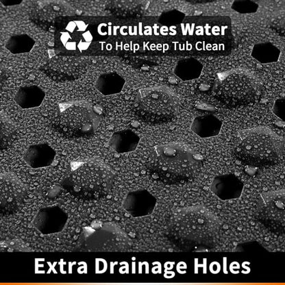 Yimobra Bathtub Shower Mat, Long Non Slip Bath Mats for Tub with Drain Hole and Suction Cups, Soft on Feet, Machine Washable, Easy Dry, 34.5 x 15.5 Inch, Black