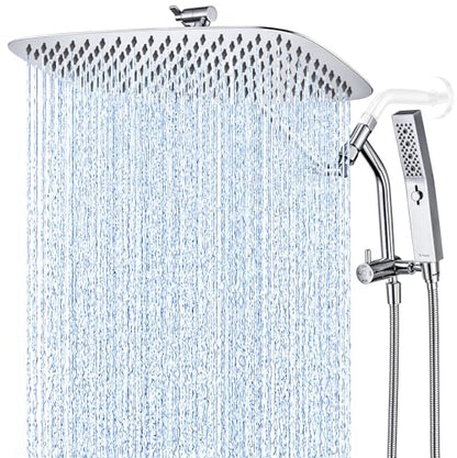 G-Promise 16 Inch All Metal Rain Shower Head with Handheld Spray (Chrome) | Suits Every Height, Pause Mode Diverter, Massage Mode Handheld, Full Body Coverage, Easy to Install, Modern Bath Upgrade - color: Chrome, size: 16 Inch