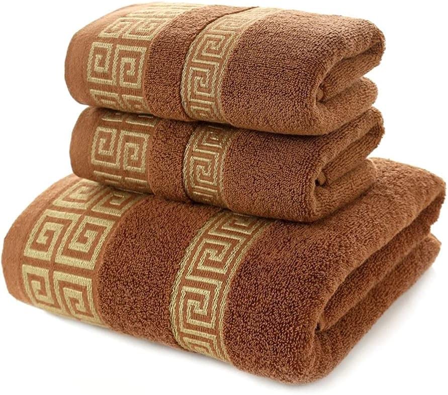Highly Absorbent Embroidered Bath Towel Set of 3, 100% Cotton Bath Towels | 1 Bath Towel 2 Hand Towels, Super Soft and Absorbent Bathroom Towels - color: Khaki