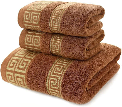 Highly Absorbent Embroidered Bath Towel Set of 3, 100% Cotton Bath Towels | 1 Bath Towel 2 Hand Towels, Super Soft and Absorbent Bathroom Towels - color: Khaki