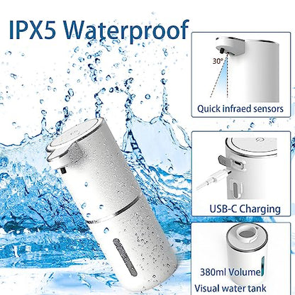 Automatic Soap Dispenser – Touchless Foaming Soap Dispenser 400ml USB Rechargeable Dispenser Electric Wall Mounted 4levels Adjustable Foam Dish Soap Pump for Bathroom Kitchen - color: White, style: Foam