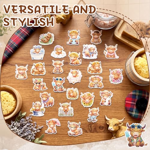 Fullhawl 30 Pcs Highland Cow Non Slip Shower Stickers, Bathtub Safety | 30 Pack Highland Cow Theme, Cute Farm Style Design, Non Slip Grip Surface, Fun Safety Decor for Bathroom Use - style: Highland Cow