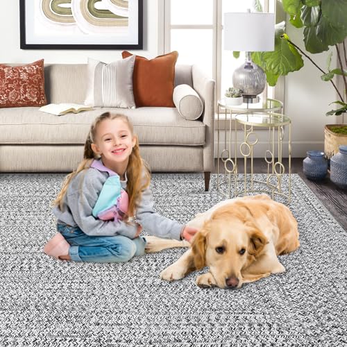 Washable Runner 2x6 for Hallways - Print Braided Non-Slip Bath Mat, Modern Soft Bedroom Rug, Farmhouse Throw, Kitchen, Entryway Stain Resistant Carpet - 2'x6' Light Grey - color: Light Grey, size: 2' x 6' (Runner)