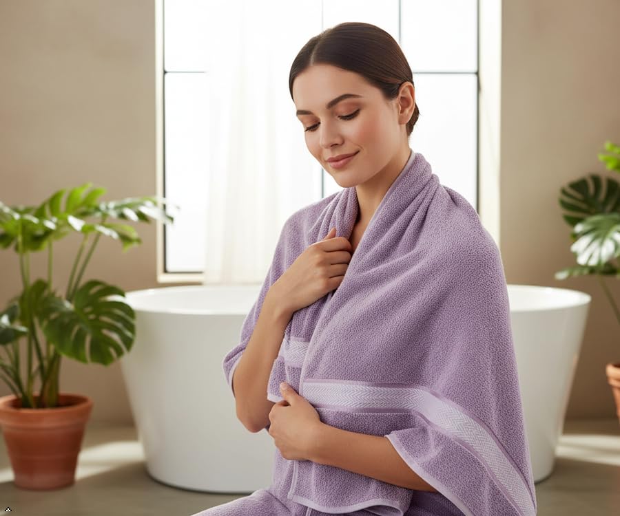6 Piece 100% Cotton Bath Towel Set - 2 Bath - 2 Hand - 2 Face, Lavender | 100% Cotton • Thick & Plush • Hotel Quality • Ultra Soft • Highly Absorbent • Quick Dry • Low Lint • Machine Washable - color: Lavender
